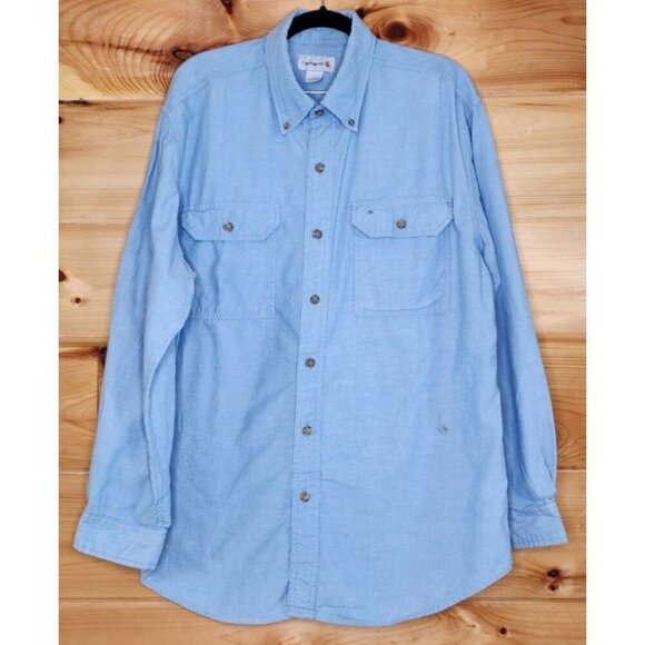 Carhartt Denim Shirt Men Large Blue Button Down Long Sleeve Casual Relaxed Fit - Picture 9 of 14